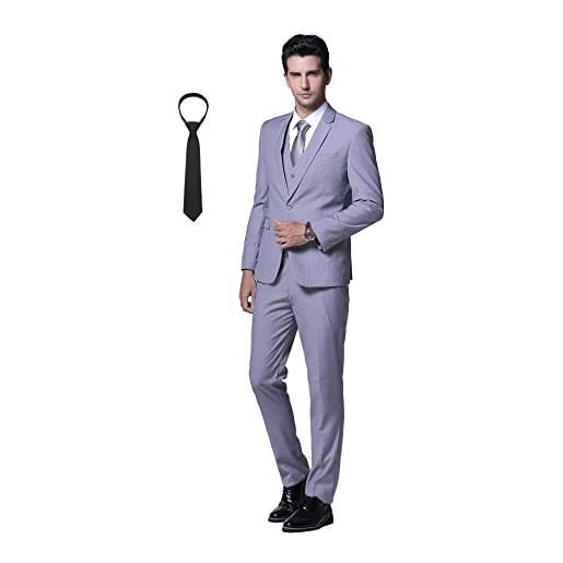Cloudstyle abito da uomo 3 pezzi con cravatta abito da sposa slim fit da lavoro con un bottone (blazer+gilet+pantaloni+cravatta) blu navy l