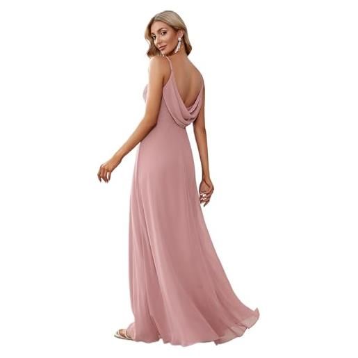 Ever-Pretty vestiti da damigella donna lungo scollo a v senza maniche linea ad a chiffon senza schienale ghiaccio blu 36