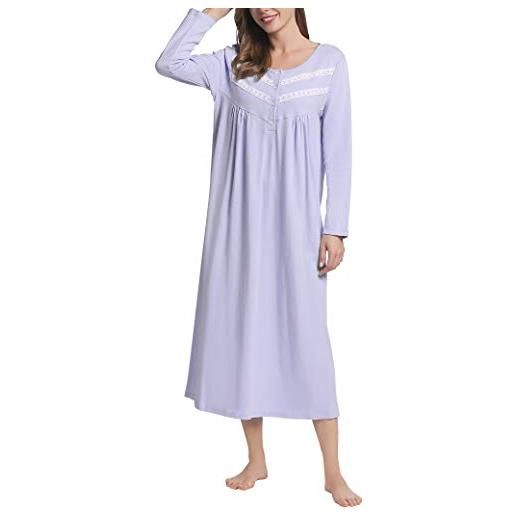 Joyaria camicia da notte da donna, a maniche lunghe, in 100% cotone, abito da notte vittoriano, vintage, con bottoni, s-xxl, viola luminoso, xl