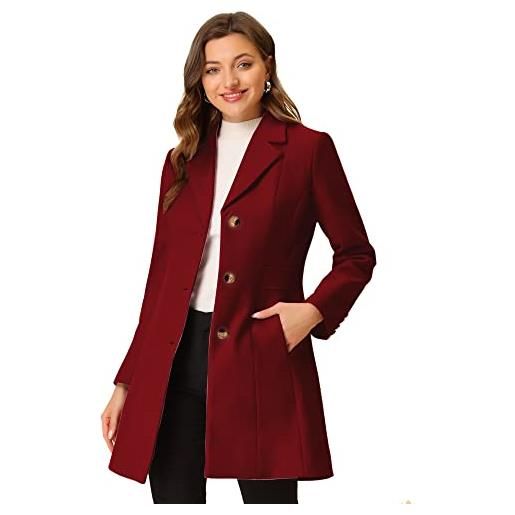 Allegra K cappotti invernali da donna con risvolto dentellato monopetto, rosso, 40