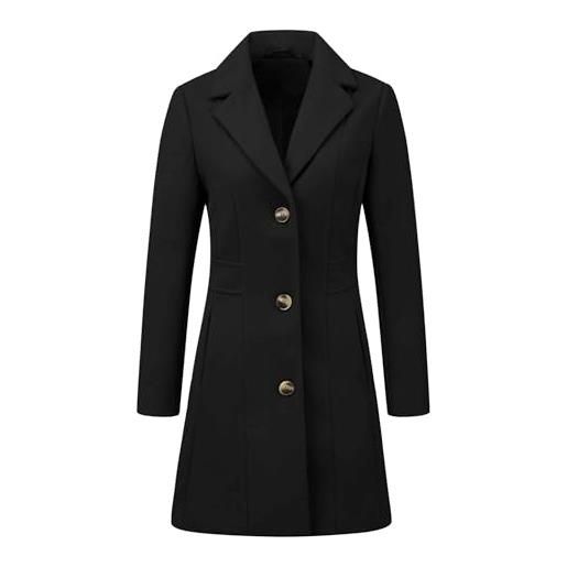 Allegra K trench da donna monopetto lungo capispalla cappotto invernale, nero , xl