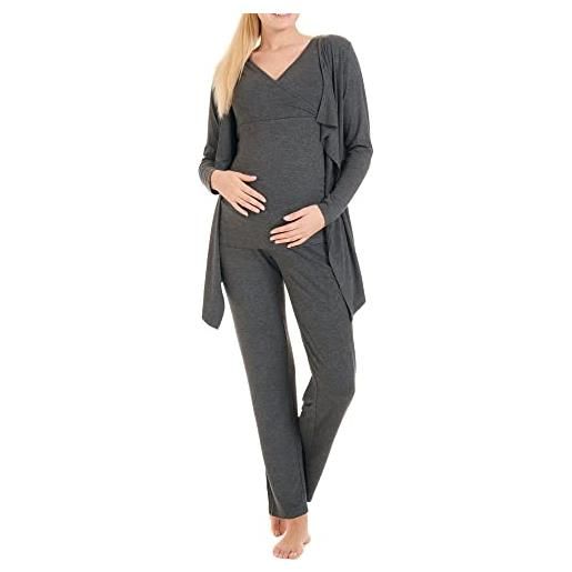 Herzmutter pigiama premaman per donna - pigiama da allattamento a tre pezzi - abbigliamento da casa per la gravidanza e l'allattamento - cardigan con pantaloni - 8100 (grigio scuro, s)