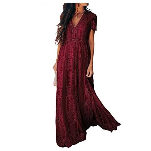 emmarcon maxi dress abito elegante cerimonia donna damigella vestito lungo scollo a v maniche corte (s, rosa)