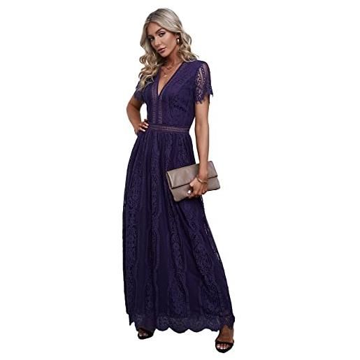 emmarcon maxi dress abito elegante cerimonia donna damigella vestito lungo scollo a v maniche corte (s, blu)