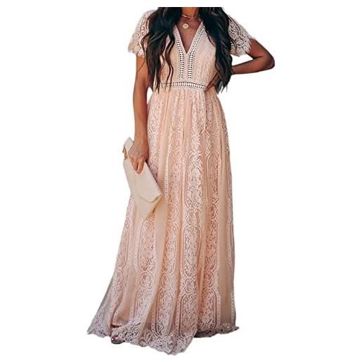 emmarcon maxi dress abito elegante cerimonia donna damigella vestito lungo scollo a v maniche corte (xxl, rosa)