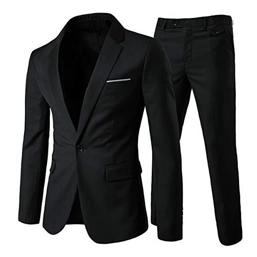 Allthemen abiti da uomo abito da sposa slim fit a 2 pezzi abito da lavoro con un bottone giacche blazer pantaloni nero xs