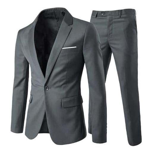 Allthemen abiti da uomo abito da sposa slim fit a 2 pezzi abito da lavoro con un bottone giacche blazer pantaloni grigio chiaro xs