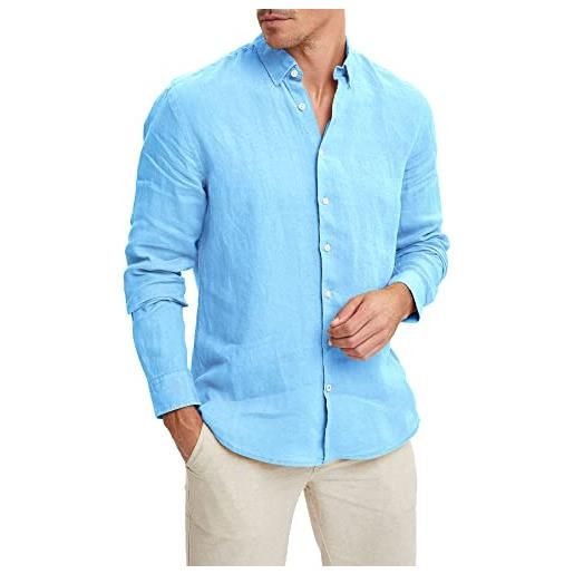 Evoga camicia in lino uomo sartoriale casual elegante primavera estate (as6, alpha, m, regular, regular, blu scuro, m)