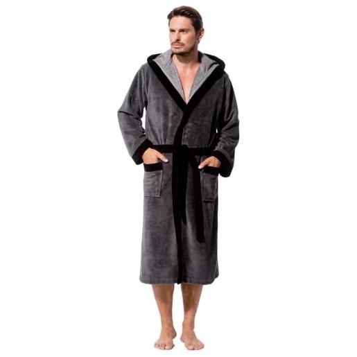 Morgenstern accappatoio da uomo e vestaglia di lusso con cappuccio in bambù cotone e microfibre grigio taglia 3xl