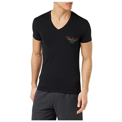 Emporio Armani maglietta con scollo a v rainbow logo t-shirt, nero, s uomo