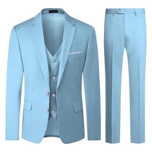 Allthemen abiti da uomo 3 pezzi regular fit abito formale abito due bottoni giacca da lavoro pantaloni blu lago l