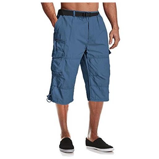 MAGCOMSEN pantaloncini cargo da uomo casual 3/4 di lunghezza larghi pantaloni da combattimento elasticizzati in vita con tasche multiple, blu grigio, 52