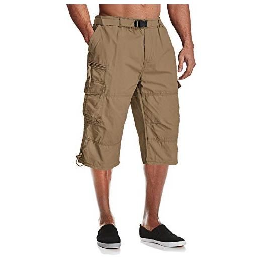 MAGCOMSEN pantaloncini cargo da uomo, casual, lunghezza 3/4, larghi, vita elasticizzata, con tasche multiple, cachi, w34