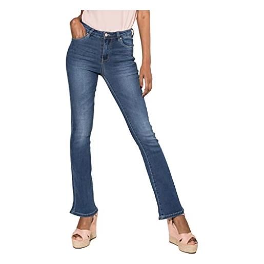 Nina Carter p079 jeans da donna flared bootcut zip look usato jeans svasati, bianco (p079-9), s