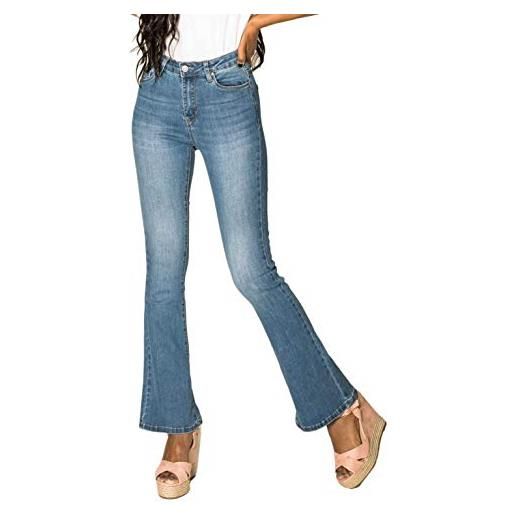 Nina Carter p079 jeans da donna flared bootcut zip look usato jeans svasati, grigio scuro (p079-3), m