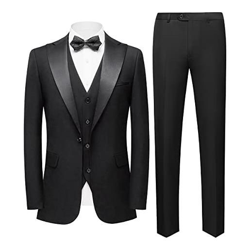 YOUTHUP abito da uomo slim fit a 3 pezzi con risvolto a scialle elegante giacca da smoking da sposa con gilet, blu, xxl