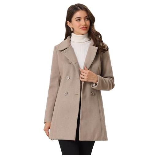 Allegra K cappotto lungo da donna con colletto peter pan doppio petto invernale, borgogna, 40