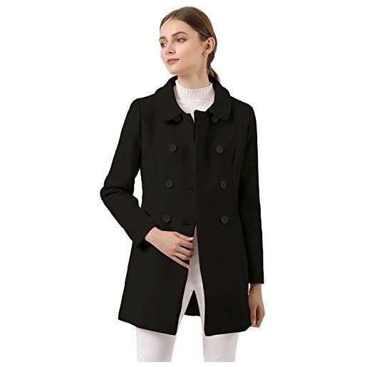 Allegra K cappotto lungo da donna con colletto peter pan doppio petto invernale, borgogna, 40