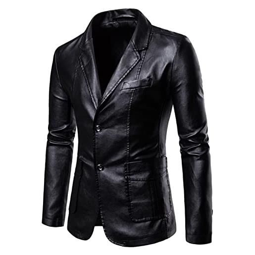 Lovelegis giacca da uomo in finta pelle - ecopelle - giaccone - idea regalo - bottoni - vintage - casual - ragazzo - anni 70-80 - 90 - autunno inverno - colore nero - taglia xl