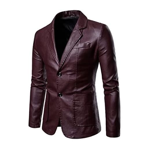 Lovelegis giacca da uomo in finta pelle - ecopelle - giaccone - idea regalo - bottoni - vintage - casual - ragazzo - anni 70-80 - 90 - autunno inverno - colore rosso vinaccia - taglia m