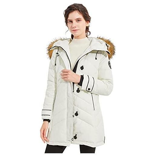 OROLAY piumino da donna caldo di media lunghezza cappotto con chiusura a bottone e cerniera bianca xl