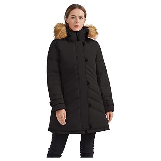 OROLAY piumino da donna caldo di media lunghezza cappotto con chiusura a bottone e cerniera nero m