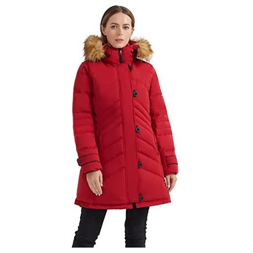 OROLAY piumino da donna caldo di media lunghezza cappotto con chiusura a bottone e cerniera rosso m