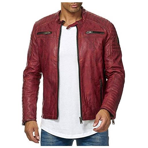 Redbridge giacca da uomo in finta pelle similpelle giubbino stile biker trapuntato rosso m