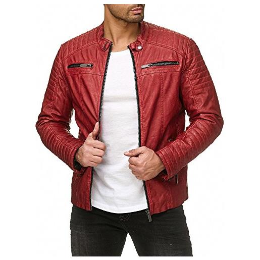 Redbridge giacca da uomo in finta pelle similpelle giubbino stile biker trapuntato rosso l
