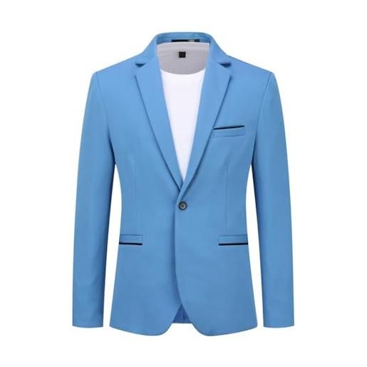 YOUTHUP giacca da uomo slim fit blazer 1 bottone monopetto formale business suit, blu marino, xxl