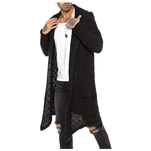 Redbridge cardigan lungo asimmetrico oversized giacca con cappuccio uomo manica lunga grigio xxl