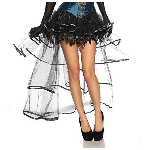 Jowiha® gonna in raso per burlesque, con volants, tulle e piume, taglia unica s-l, 2 colori: nero o nero/viola nero taglia unica