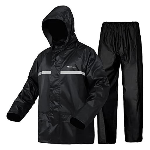 WCBDUT set di giacca e pantaloni impermeabili in nero, blu navy da uomo o donna, nero , xl