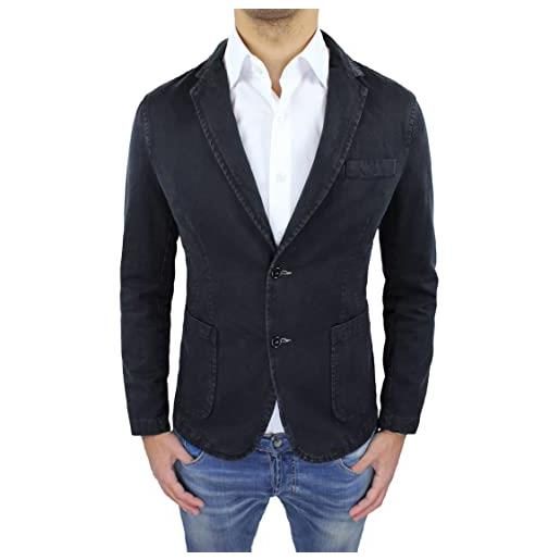 Evoga blazer giacca uomo grigio nero blu beige slim fit elegante formale casual (s, blu scuro navy)