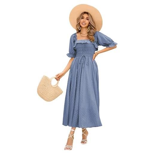 R.Vivimos donne abito casual bohémien mezza manica scollo quadrato vestito lungo midi elegante da spiaggia(xl, marrone#2)