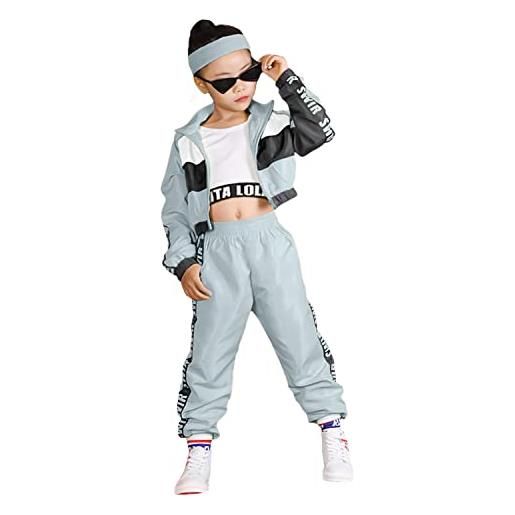 LOLANTA set di abbigliamento hip-hop per ragazze 3 pezzi, vestito per bambini per street dance, gilet corto, giacca rosa fluorescente e pantaloni jogger, rosa, 170