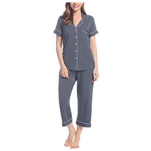 Joyaria pigiama corto da donna, a 3/4, con bottoni, a maniche corte, a 2 pezzi, crema, m