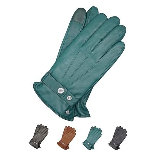 AKAROA ESTD 2019 guanti in pelle italiana da uomo ron, per touchscreen, fodera in lana e cashmere, 5 taglie s-xxl - marrone - m