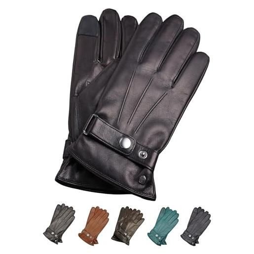 AKAROA ESTD 2019 guanti in pelle per uomo ron, pelle italiana, guanti touchscreen, fodera in lana cashmere, 5 taglie s-xxl, navy, medium