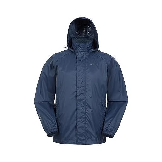 Mountain Warehouse pakka giacca antipioggia da uomo leggera - giacca resistente all'acqua in nylon da uomo con cappuccio, giacca antipioggia da viaggio blu navy m