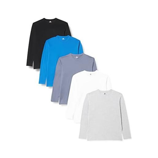 Lower East le133, maglietta a maniche lunghe uomo, nero/blu (fumo)/blu (reale)/grigio (chiaro mélange)/bianco, l