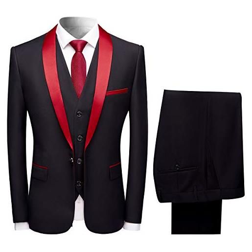Sliktaa abito da uomo 3 pezzi slim fit abiti da pranzo nero rosso blu formale giacca da smoking da uomo giacca gilet pantaloni