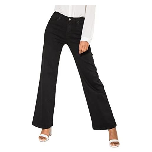 Nina Carter p080 jeans da donna flared bootcut jeans a vita alta, nero (p080-3), s