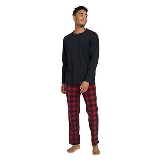 LAPASA set pigiama da uomo a quadri con tasche e coulisse, completo maglia cotone & pantaloni flanella m79, microfleece m129 xl multicolore