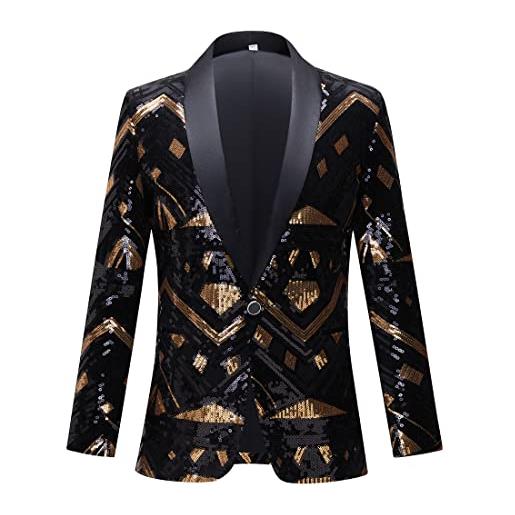 CARFFIV uomini moda colorful pattern sequins suit jacket，gold，s