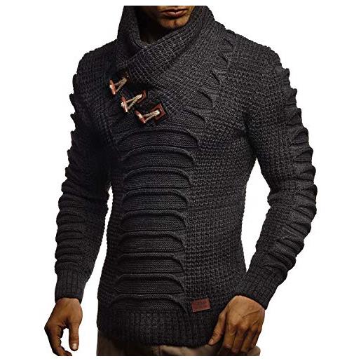 Leif Nelson maglione uomo felpa a maglia collo a scialle ln-5575 nero antracite small