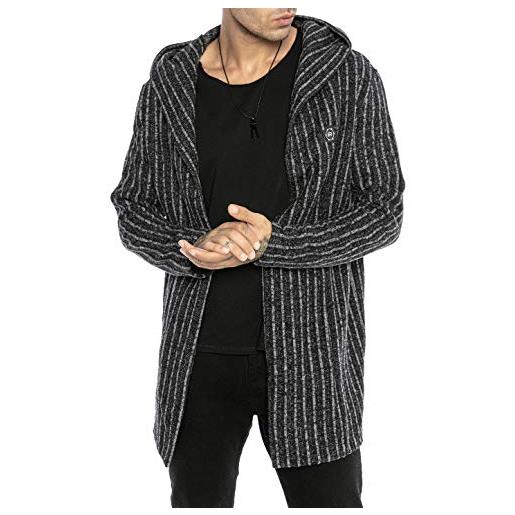 Redbridge cappotto da uomo cardigan con cappuccio giacca lunga a righe in cotone nero m