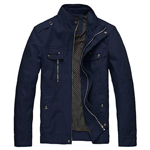 Wantdo giacca leggera mezza stagione giaccone militare classica giubbotto multi tasche cappotto da lavoro primavera uomo grigio scuro s