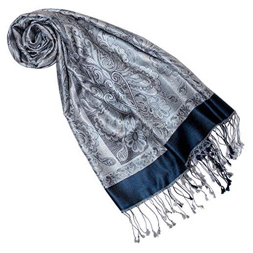 Lorenzo cana pashmina - sciarpa in tessuto jacquard, 100% seta, motivo paisley, in seta pashmina, multicolore, 70 x 190 cm, acciaio-blu ruggine-oro, taglia unica