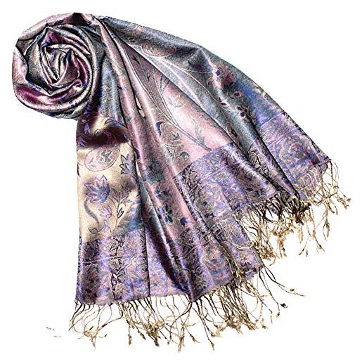 Lorenzo cana pashmina - sciarpa in tessuto jacquard, 100% seta, motivo paisley, in seta pashmina, multicolore, 70 x 190 cm, rosso/oro-rosa, taglia unica